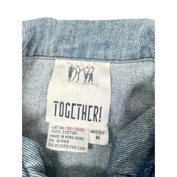 Vtg Denim Jacket Womens Medium Cropped Lace Boho Western 80s Rodeo Jean Boxy - Picture 11 of 15